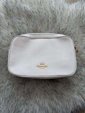 Coach Cream Pebbled Leather Crossbody with Gold Tone Logo